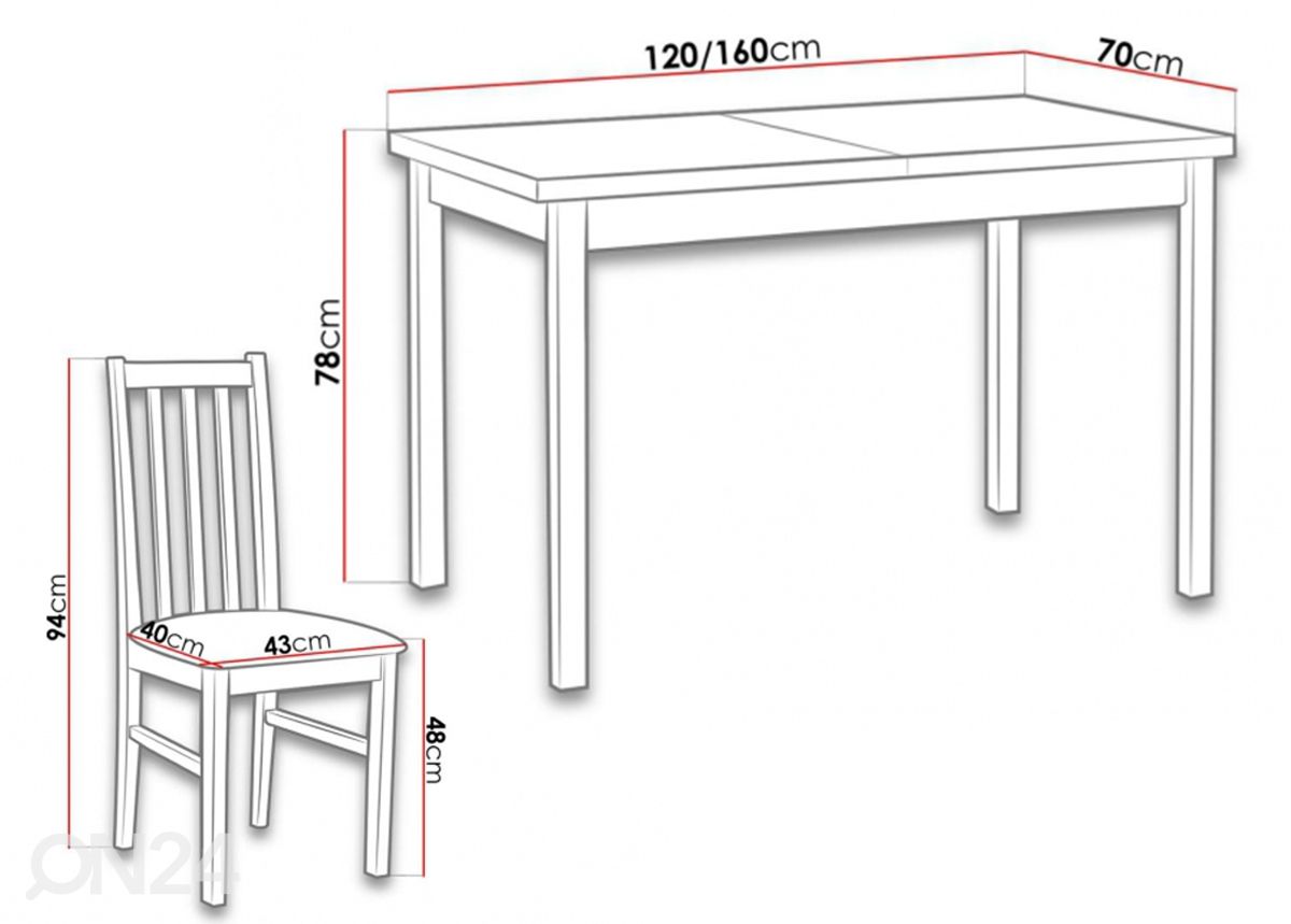 Удлиняющийся обеденный стол 70x120-160 cm + 6 стульев увеличить размеры