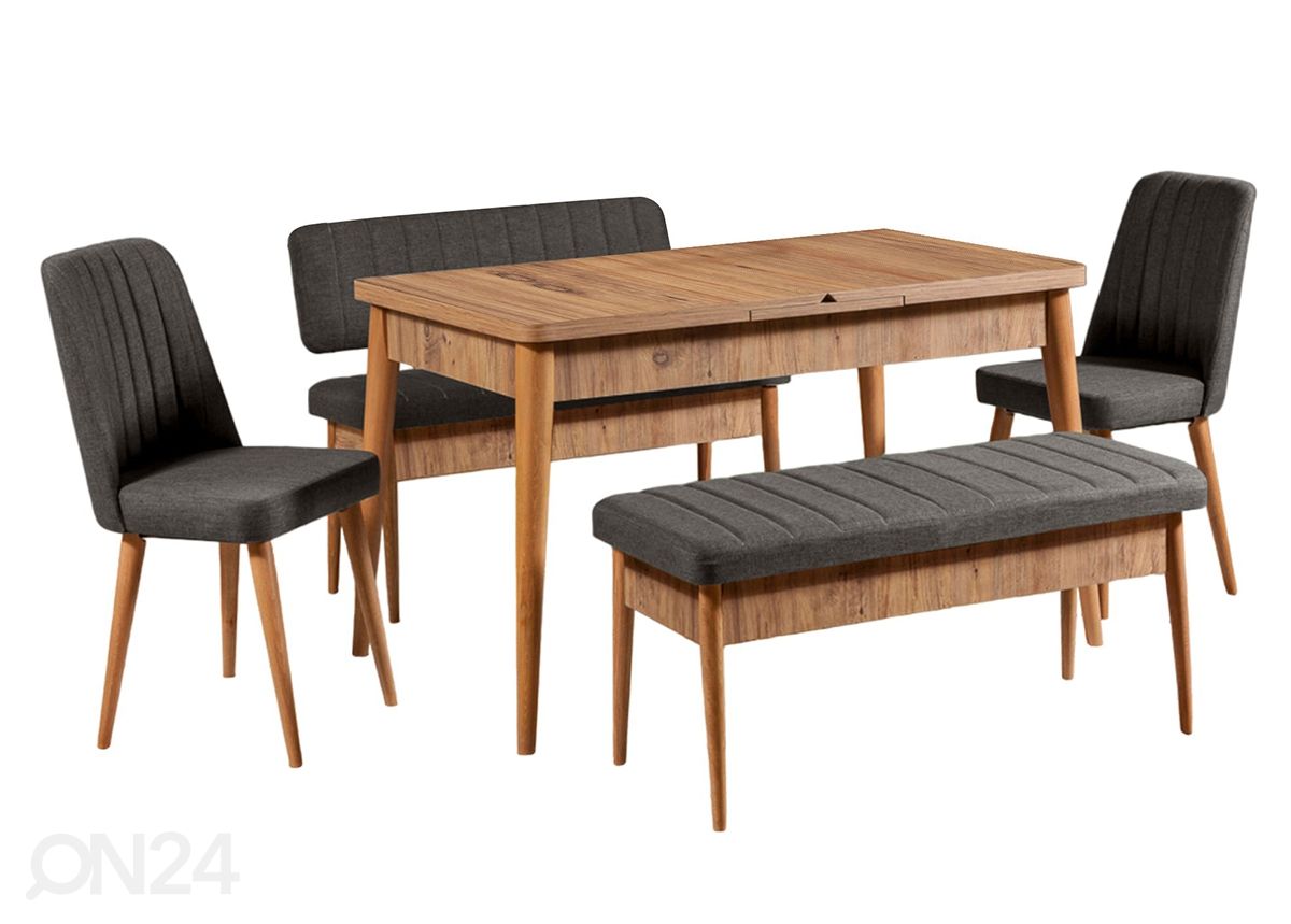 Удлиняющийся обеденный стол 75x129-163 cm + 2 стула+2 скамьи увеличить