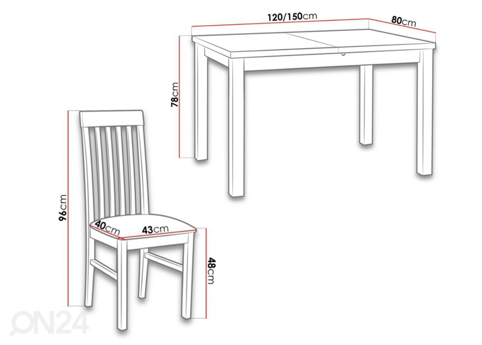 Удлиняющийся обеденный стол 80x120-150 cm + 5 стульев увеличить размеры
