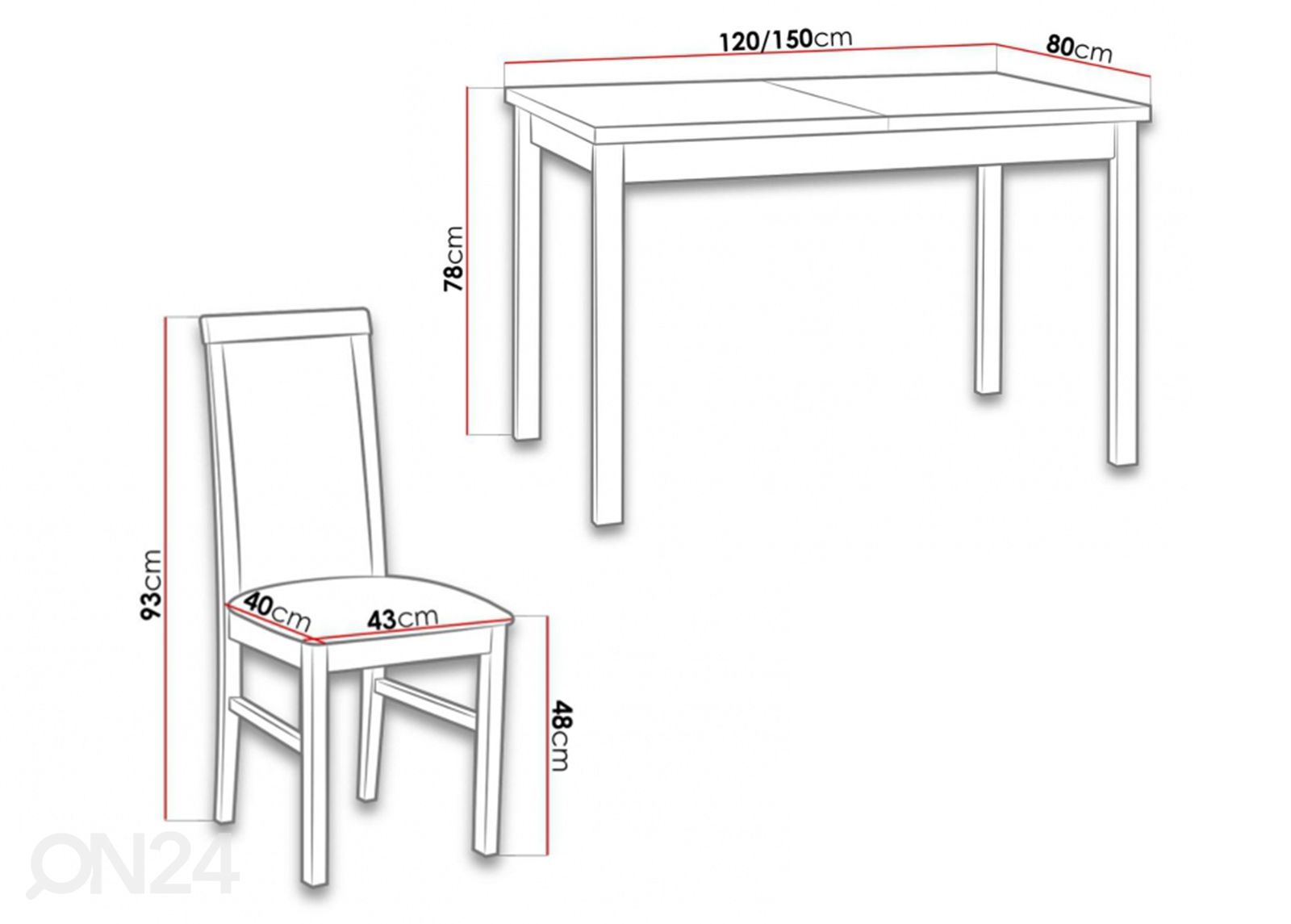 Удлиняющийся обеденный стол 80x120-150 cm + 6 стульев увеличить размеры