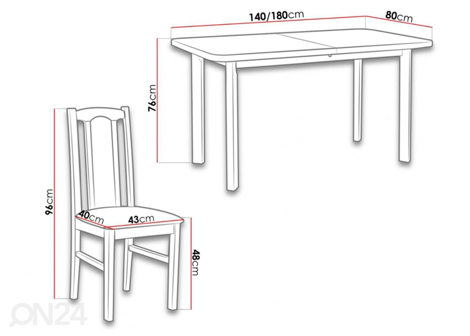 Удлиняющийся обеденный стол 80x140-180 cm+ 6 стульев увеличить размеры