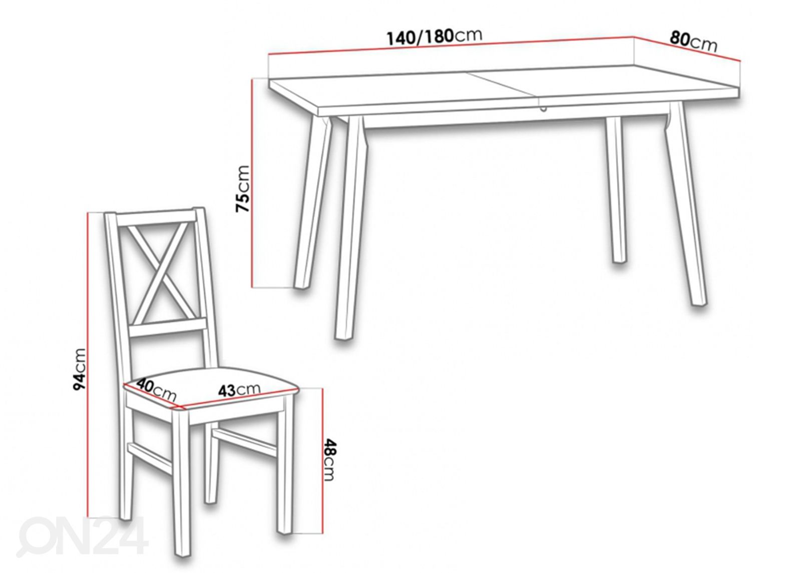 Удлиняющийся обеденный стол 80x140-180 cm + 6 стульев увеличить размеры