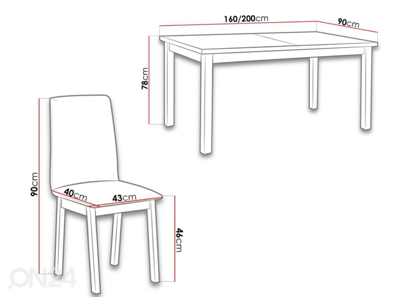 Удлиняющийся обеденный стол 90x160-200 cm + 6 стульев увеличить размеры