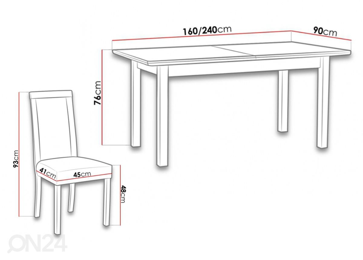 Удлиняющийся обеденный стол 90x160-240 cm + 6 стульев увеличить размеры