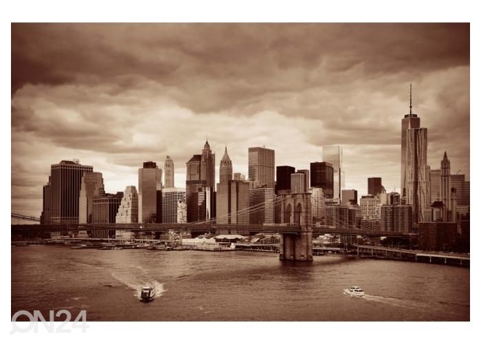 Флизелиновые фотообои Manhattan financial district with skyscrapers and Brooklyn Bridge 368x254 см увеличить
