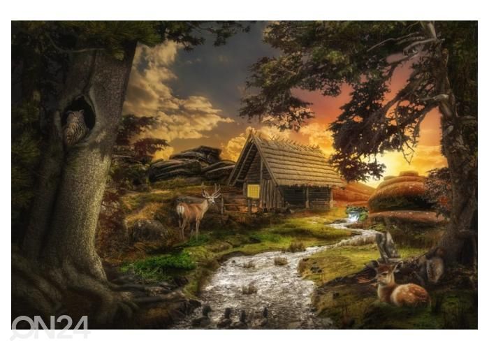 Флизелиновые фотообои Old decrepit house near a stream at sunset in the fabulous valley 400x260 см увеличить