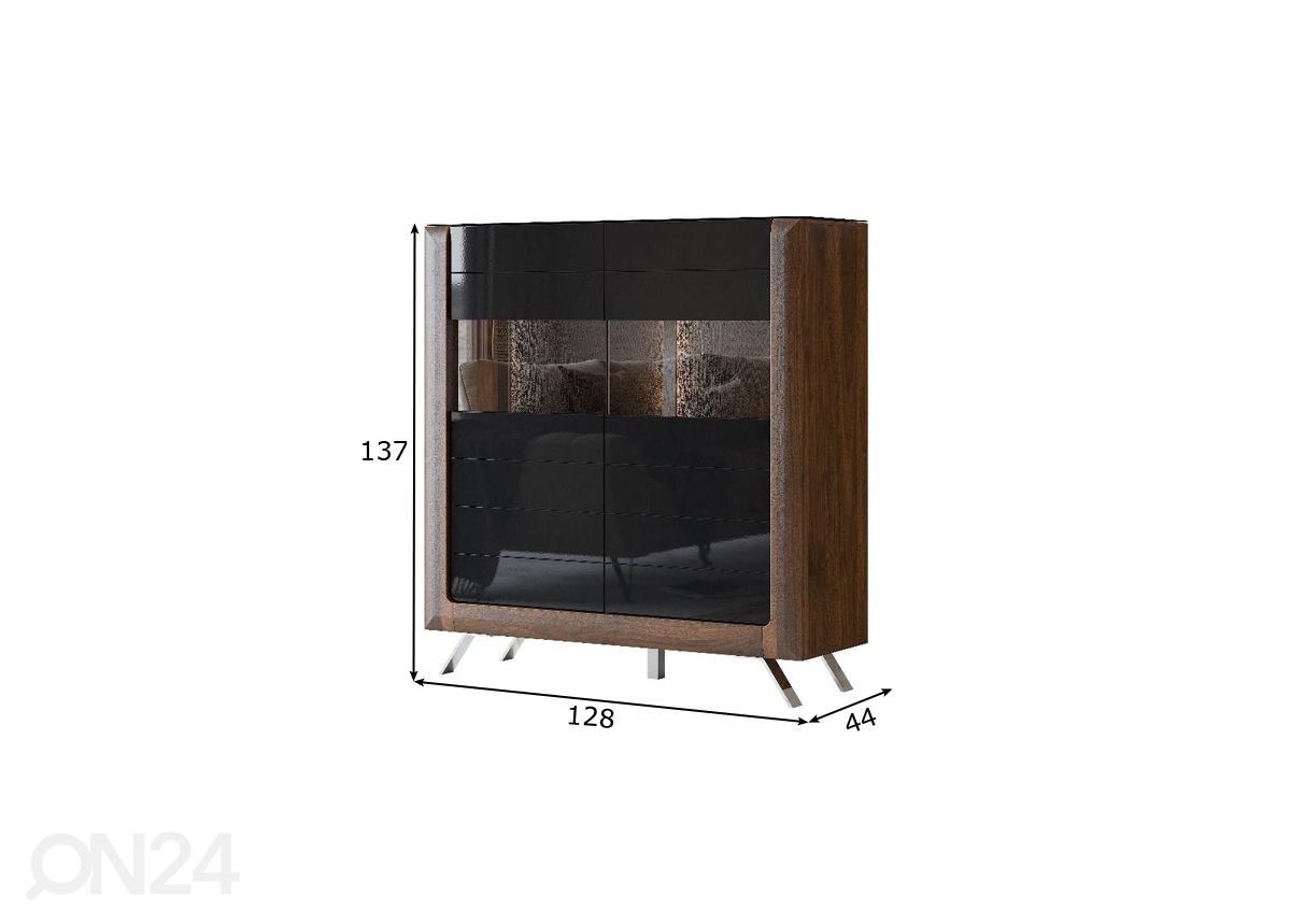 Шкаф-витрина Cassandra 128 cm, орех/черный глянцевый увеличить размеры