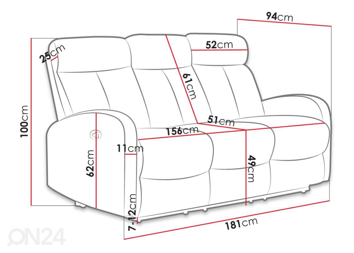 3-местный диван Recliner Canto RC181 увеличить размеры