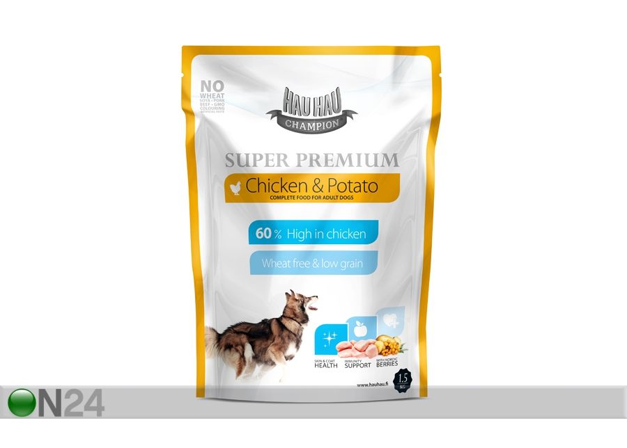 Hau-Hau Champion Super Premium корм с курицей и картофелем для взрослых собак 1,5 кг увеличить