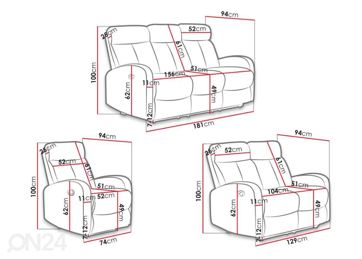 Recliner комплект диванов Encanto 3+2+1 увеличить размеры
